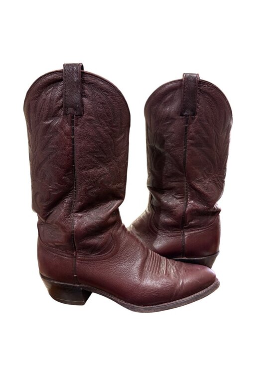 Vintage Dan Post Black Cherry Leather Cowboy Boots Sz 9 D Men’s Western Made USA main image 8